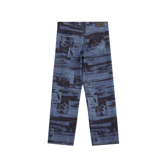 5 POCKET LASER PRINTED PATCHED PANTS