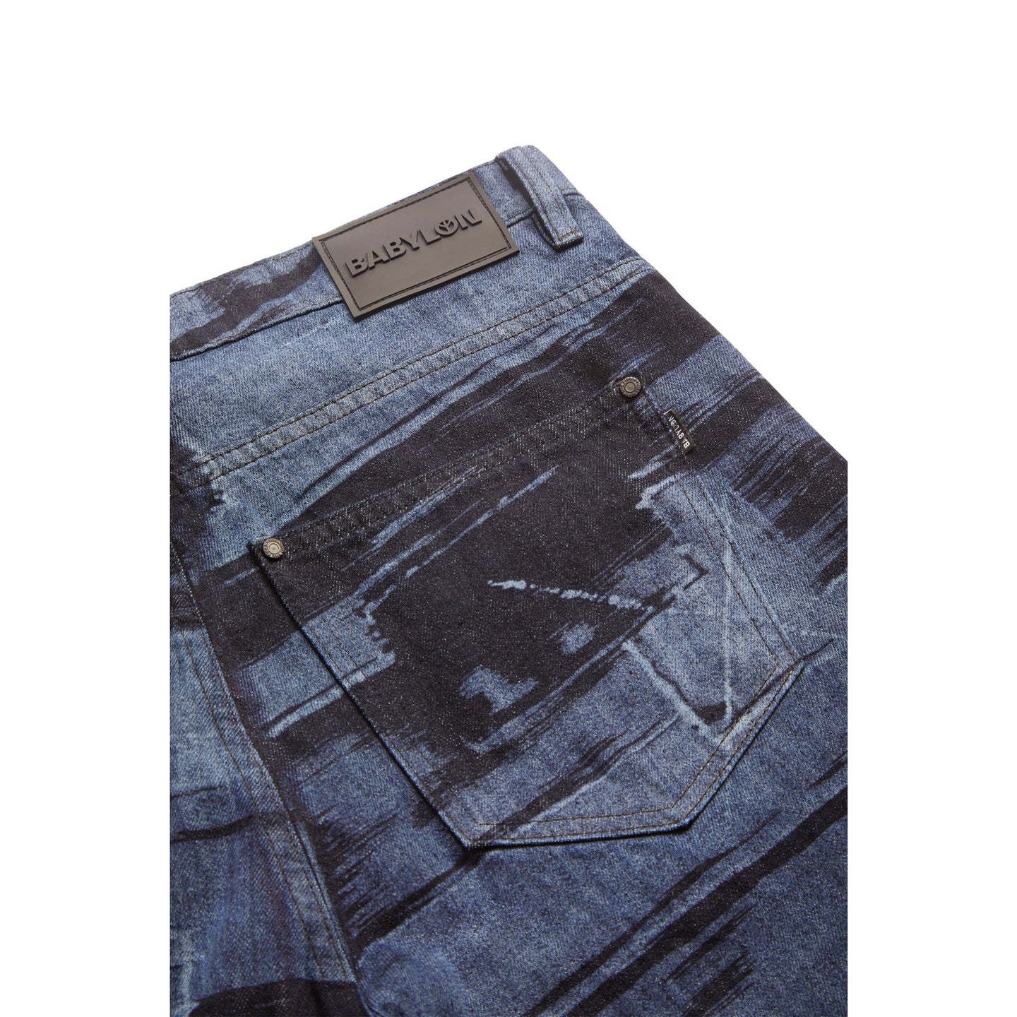 5 POCKET LASER PRINTED PATCHED PANTS